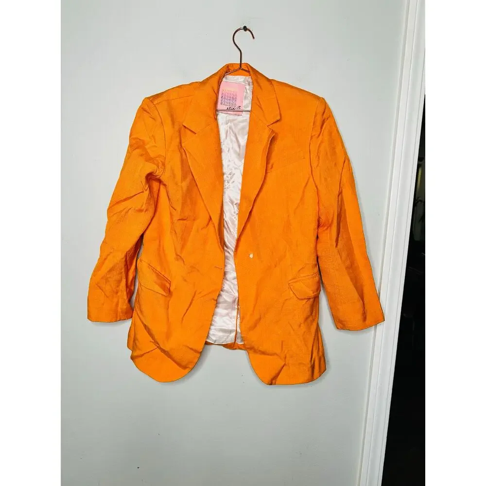 SANDRO Orange Crepe Collar Front Button Long Sleeves Harper Blazer Size 36 - Picture 4 of 16
